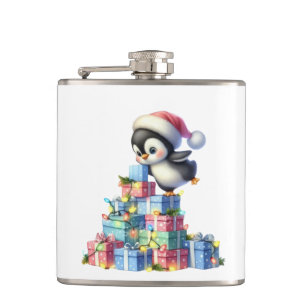 Cantil Pinguim de Natal bonito com presentes e cartões lu