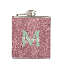 Cantil Pink Glitter Monogram Flask Chic