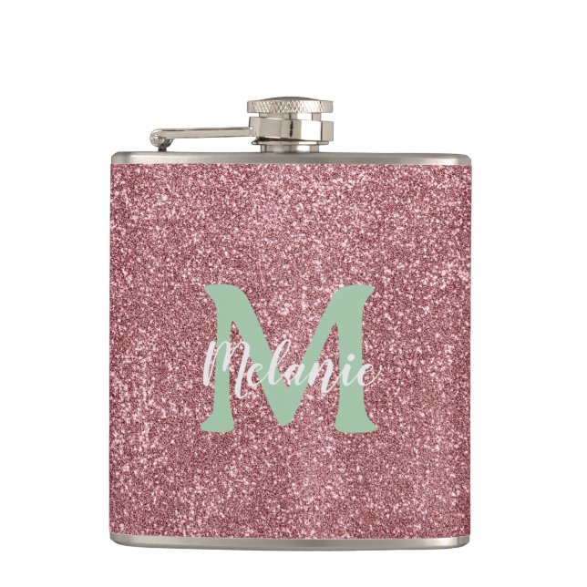 Cantil Pink Glitter Monogram Flask Chic (Frente)