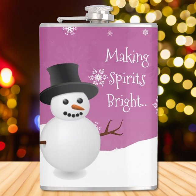 Cantil Pink Snowman Winter Scense Flask de Natal (Pink Snowman Winter Scene Christmas Flask)