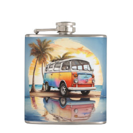 Cantil Pintura de Vintage Minibus em Beach