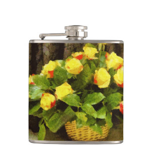 Cantil Pintura em cesto de rosas amarelas