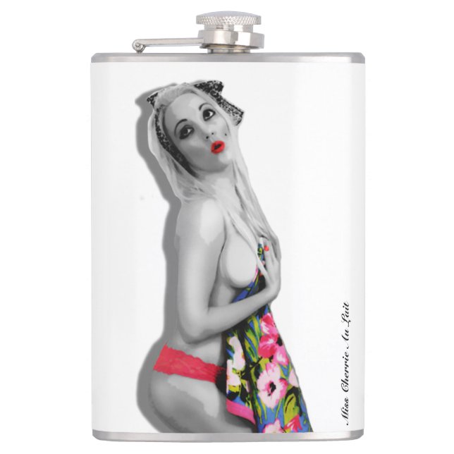 Cantil Pinup Girl Hip Flask Miss Cherrie White Alt (Frente)
