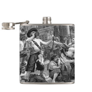 Cantil Piratas antigos lutando e bebendo no navio