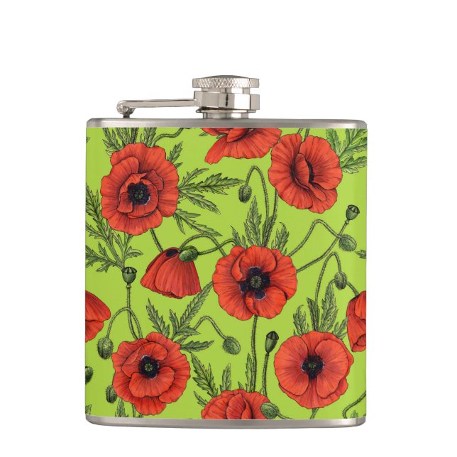 Cantil Poppies, vermelhos e verdes no verde limão (Frente)