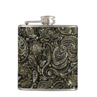 Prata Preta e Metálica Com Dourada Paisley Floral
