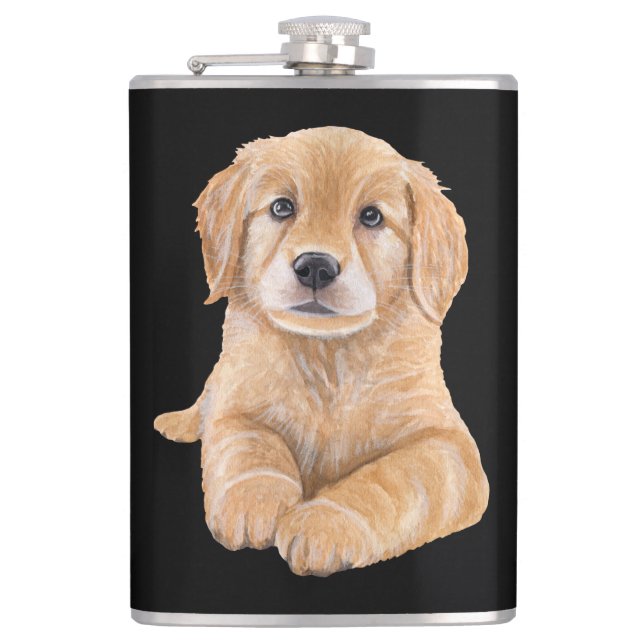 Cantil Presente de Cachorro Fofo Retriever Preto Flask (Frente)