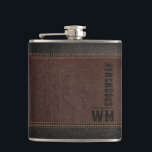 Cantil Presente de Padrinho de casamento do Brown Faux Le<br><div class="desc">Apresentando nosso frasco de na moda da nossa coleção de presentes de padrinho de casamento! Feito com o melhor couro macio e marrom e preto, este frasco é o epítome da elegância moderna com um toque de safra. Perfeitamente desenhado como presente personalizado de padrinhos de casamento, este frasco de anca...</div>