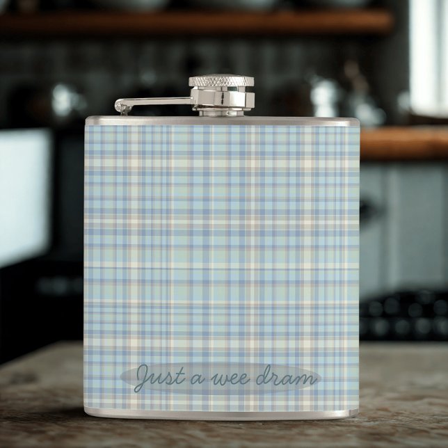 Cantil Primavera Moderno - Azul - Xadrez Tartan (A special clan tartan flask with space for your name)