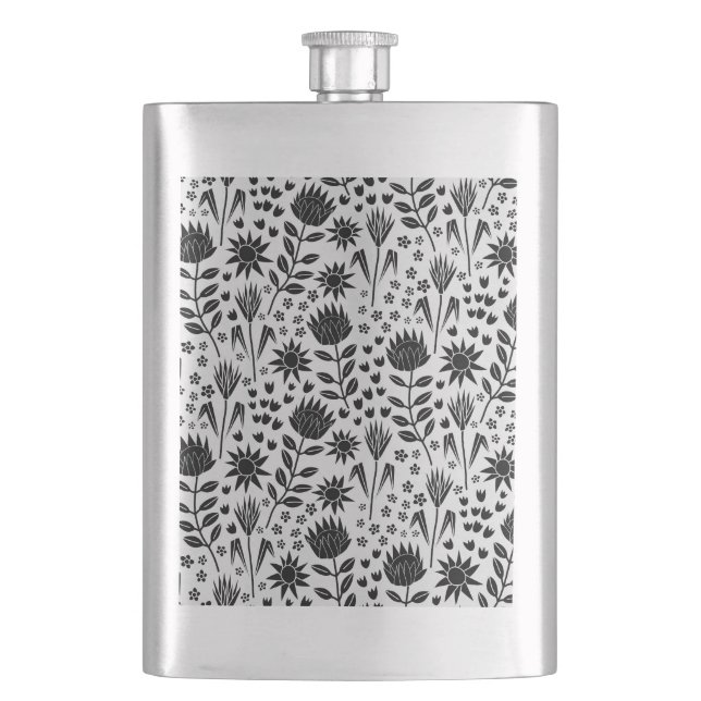 Cantil Protea Floral Impressão Millefleur preto branco (Frente)