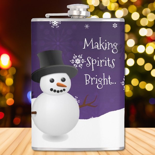 Cantil Púrpura Neve Inverno Cena de Natal (Purple Snowman Winter Scene Christmas Flask)