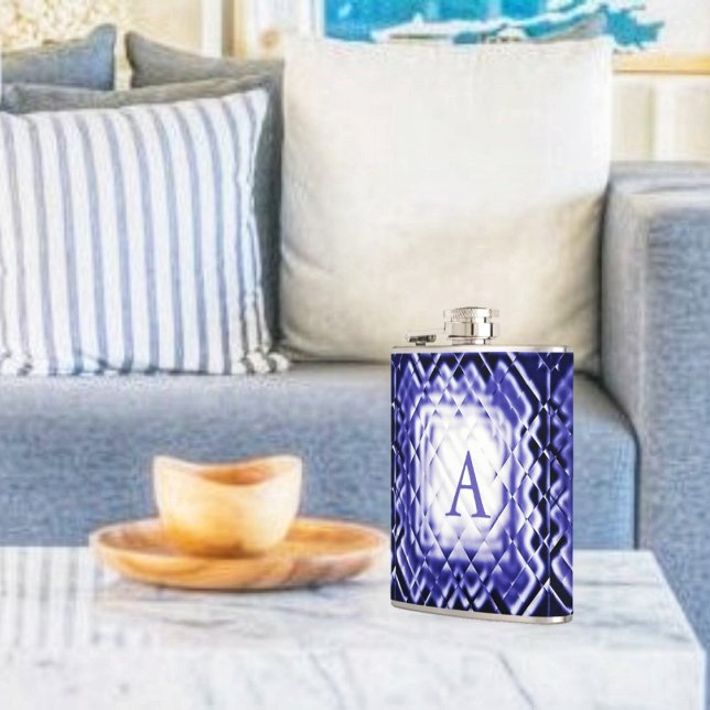 Cantil Quadrado Dimensional - Marinho-A (The jeweled tones, in this Dimensional Square-Navy-A Flask design, is elegance at its best!)