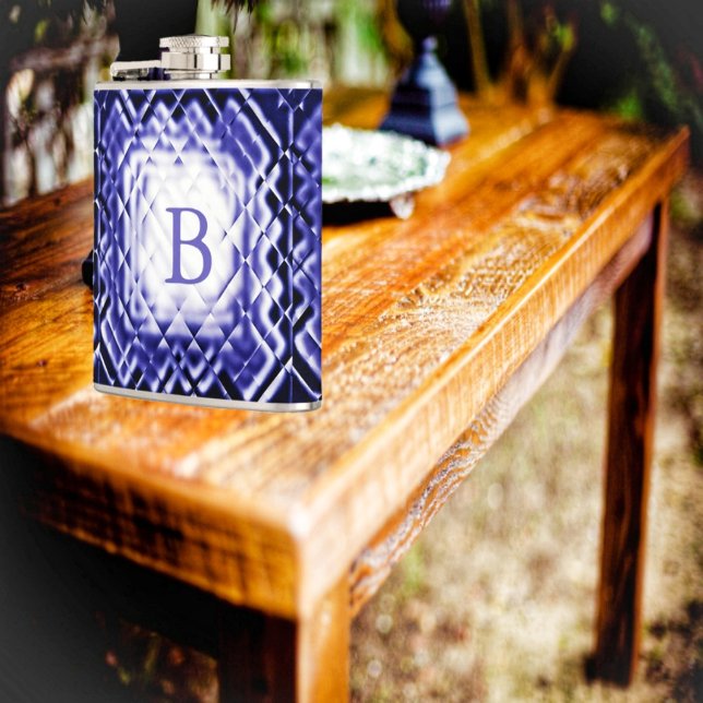 Cantil Quadrado Dimensional - Marinho-B (Choose your own personal monogram, with the jewel-toned design of Dimensional Square-Navy-B Flask!)