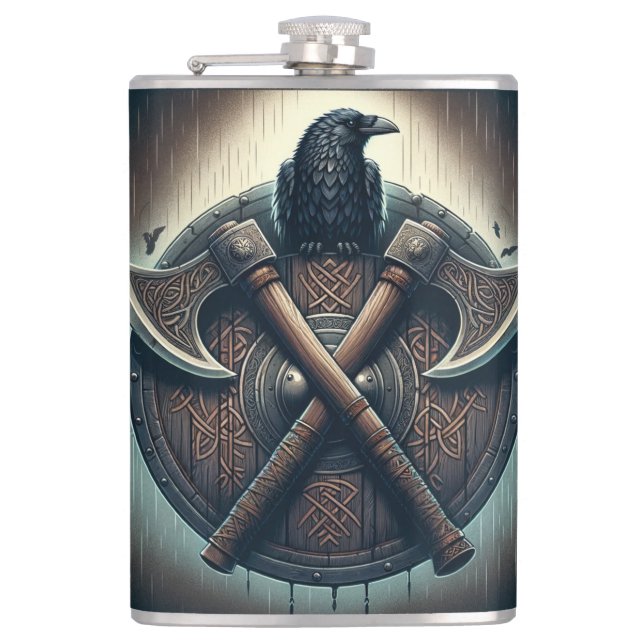 Cantil Raven e Eixos - Arte de Muro do Guerreiro Nórdico (Frente)