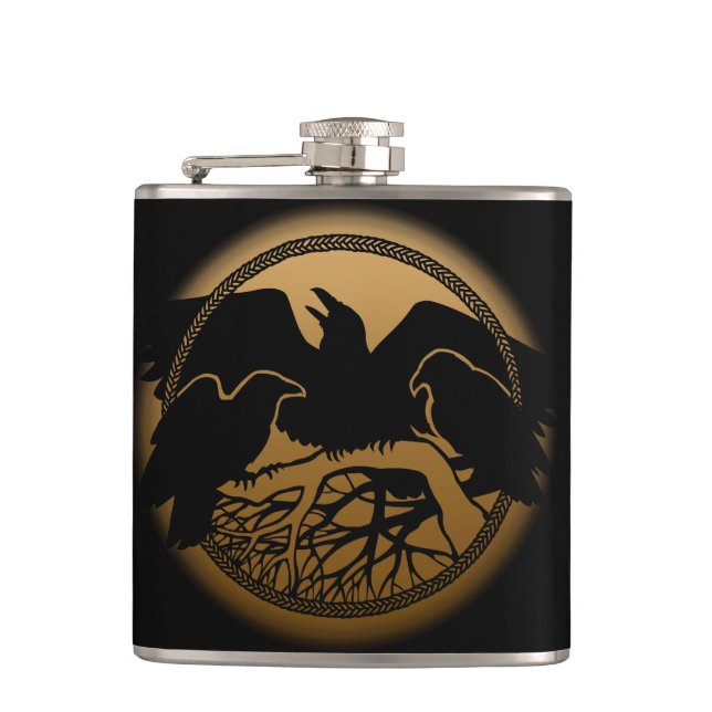 Cantil Raven Flask Custom Raven / Crow Art Drask (Frente)