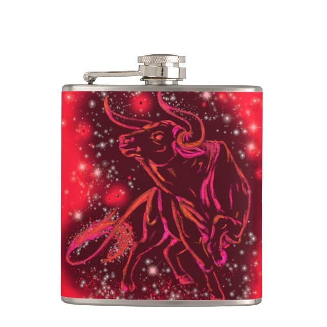Cantil Red Flask with Bull Running In Starry Nigh (Frente)