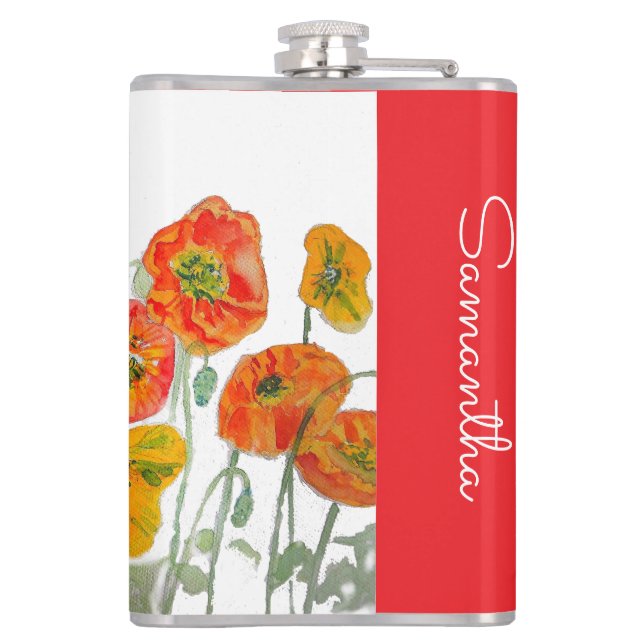 Cantil Red Orange Poppy Flower Watercolor Womans Name (Verso)