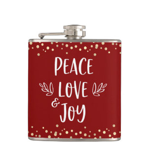 Cantil Red Peace Love Joy Modern Typografia Dourada Confe