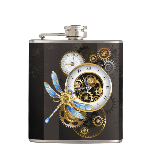 Cantil Relógio Steampunk com Libélula Mecânica (Frente)