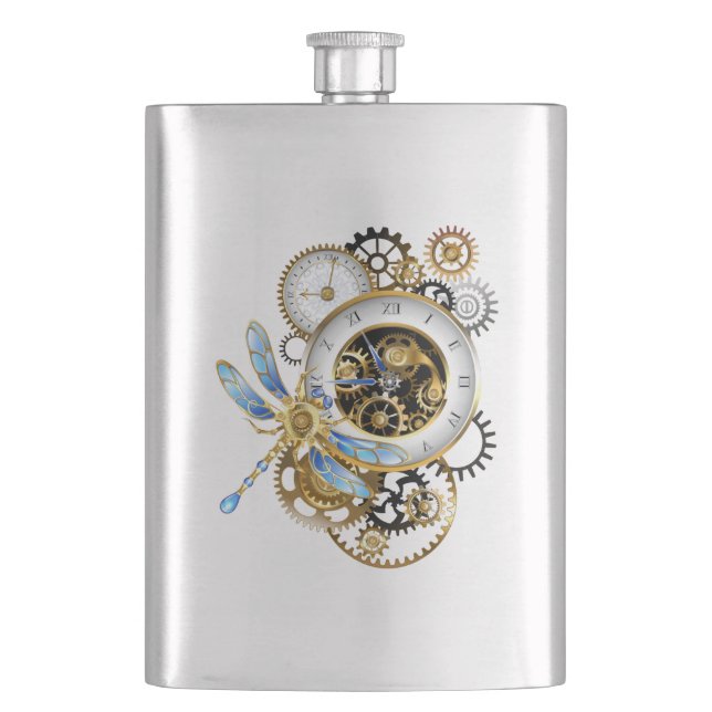 Cantil Relógio Steampunk com Libélula Mecânica (Frente)