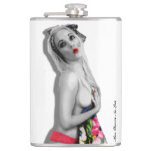 Retro Pinup Girl Hip Flask Cherrie Alt White