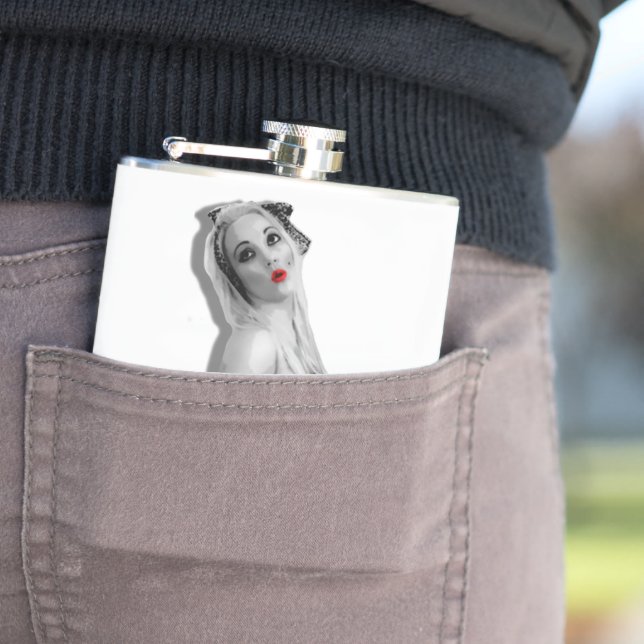 Cantil Retro Pinup Girl Hip Flask Miss Cherrie White (In loco)