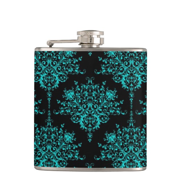 Cantil Rico Girly Floral Damask Na moda Black and Teal (Frente)