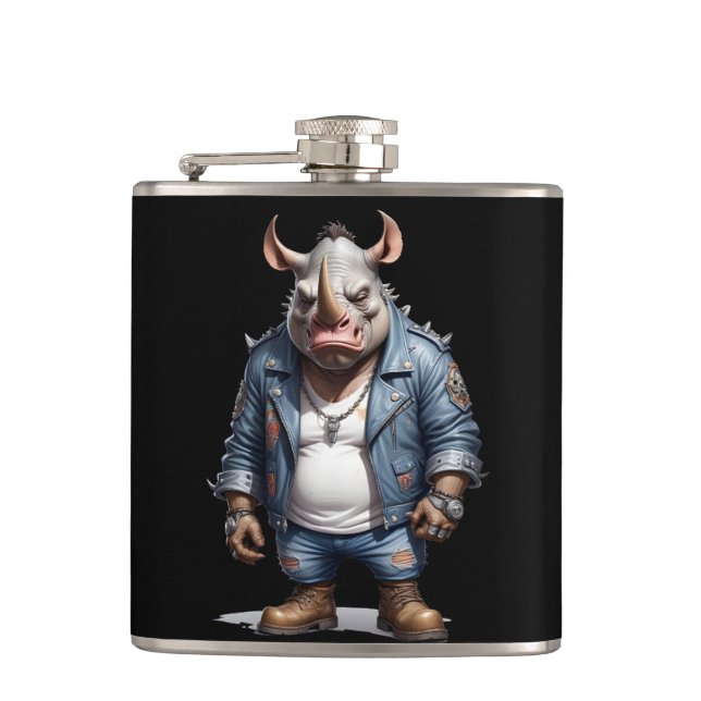 Cantil Rinoceronte Biker Rebel na Jaqueta de couro Legal (Frente)