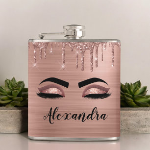 Cantil Rosa Dourado Glitter Sparkle Eyelashes Monograma