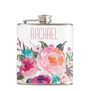 Cantil Rosa Floral em Aquarela com Nome