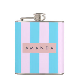 Cantil Rosa Pastel Personalizado e Listras Azuis