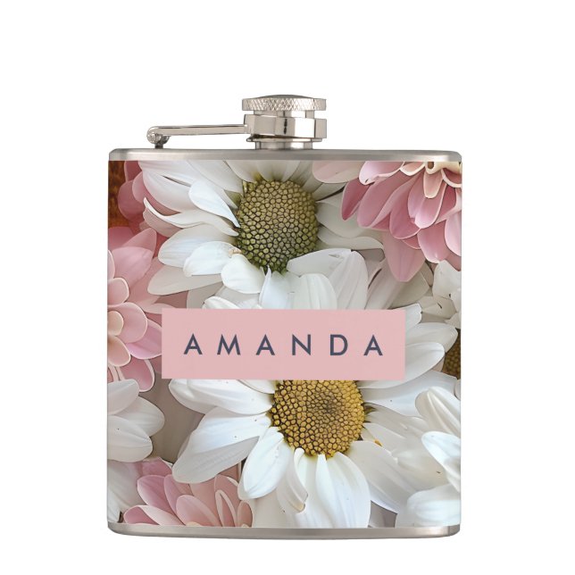 Cantil Rosa Personalizado e Flor de Margarida Branca (Frente)