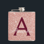 Cantil Rosa Rosa Rosa Rosa Dourada Burgundy Glitter Monog<br><div class="desc">Cor-de-rosa-pincelado - Rosa Dourado e Borgonha Cintilante Brilhante e Balão Elegante Esmagador. Este Flask pode ser personalizado para incluir seu nome inicial e próprio. O Dourado Flask Rosa Rosa Rosa Rosa é perfeito para uma comemoração de aniversário ou festa de solteira.</div>