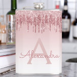 Cantil Rosa Rosa Rosa Rosa Rosa Dourada, Brilhante e Mono<br><div class="desc">Cor-de-rosa-pincelado - Rosa moderno e Dourado Faux pingando brilho e Frasco Elegante brilhante. Este Flask pode ser personalizado para incluir seu nome inicial e próprio. O Dourado Flask Rosa Rosa Rosa Rosa é perfeito para uma comemoração de aniversário ou festa de solteira.</div>