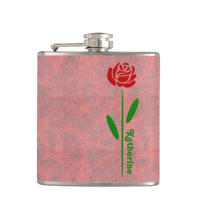 Cantil Rosa Vermelha Única Folhas de Caule Verde Nome Per (Frente)