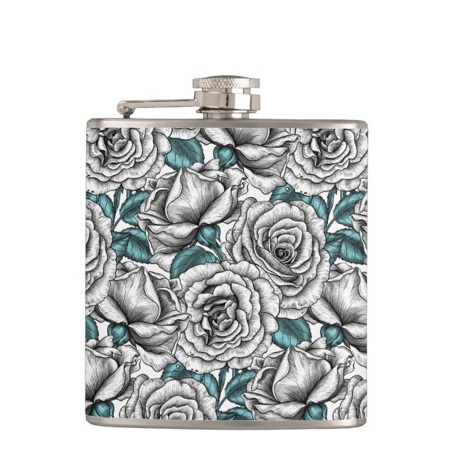 Cantil Rosas brancas com folhas azuis (Frente)