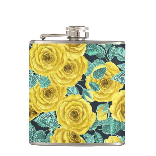 Cantil Rosas de aquarela amarela com folhas e botões (Frente)