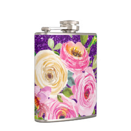 Cantil Rosas de aquarela, cor-de-rosa e creme, com brilho