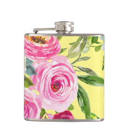 Cantil Rosas de aquarelas em rosa e creme em amarelo