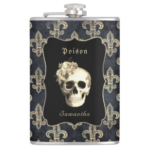 Cantil Rosas do crânio gótico - Flask personalizado