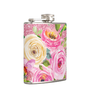 Cantil Rosas em Aquarela em Rosa e Creme com Brilho Rosa