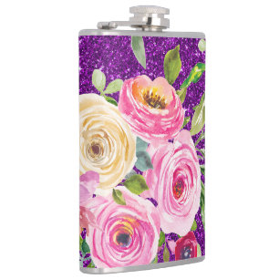Cantil Rosas em Aquarela em Rosa e Creme com Brilho Roxo