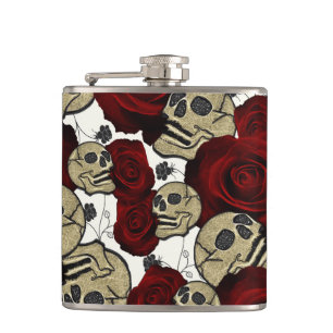 Cantil Rosas Vermelhas & Caveiras Floral Preto Gótico Bra