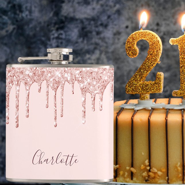 Cantil Rose gold glitter drips pink monogram (Criador carregado)