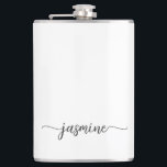 Cantil Rótulo de Nome com Grafismo de Monograma Branco Fe<br><div class="desc">Garrafa Minimalista Feminina Simples Monograma em Preto e Branco Nome Assinatura Roteiro Personalizado. Estes desenhos apresentam seu primeiro nome em uma bonita tipografia de assinatura com estilo de letra manuscrita e cauda swash em preto sobre fundo branco. São fáceis de personalizar. Ótimo presente feminino e elegante para festa de despedida...</div>