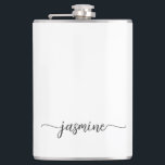 Cantil Rótulo de Nome com Grafismo de Monograma Branco Fe<br><div class="desc">Garrafa Minimalista Feminina Simples Monograma em Preto e Branco Nome Assinatura Roteiro Personalizado. Estes desenhos apresentam seu primeiro nome em uma bonita tipografia de assinatura com estilo de letra manuscrita e cauda swash em preto sobre fundo branco. São fáceis de personalizar. Ótimo presente feminino e elegante para festa de despedida...</div>