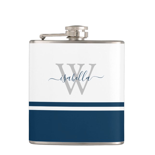 Cantil Rótulo Monogramado Moderno Azul-Navy (Frente)
