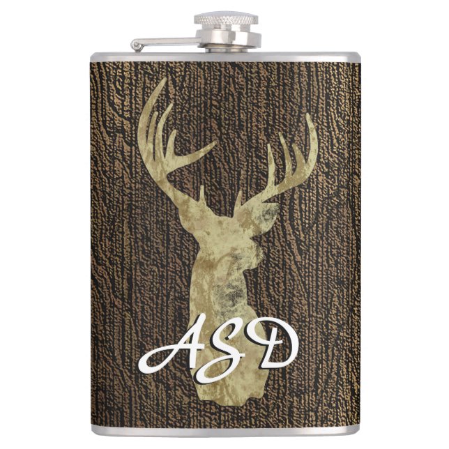Cantil Rustic Buck Deer Hunting Monograma Flask (Frente)