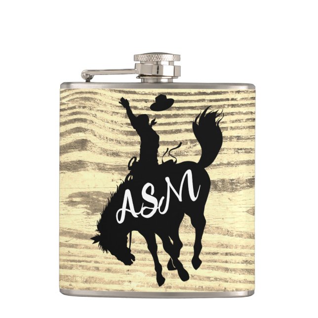 Cantil Rustic Cowboy Rodeo Silhouette Beige Flask (Frente)
