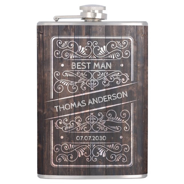 Cantil Rustic Wedding Flask - Best Man Gift (Frente)